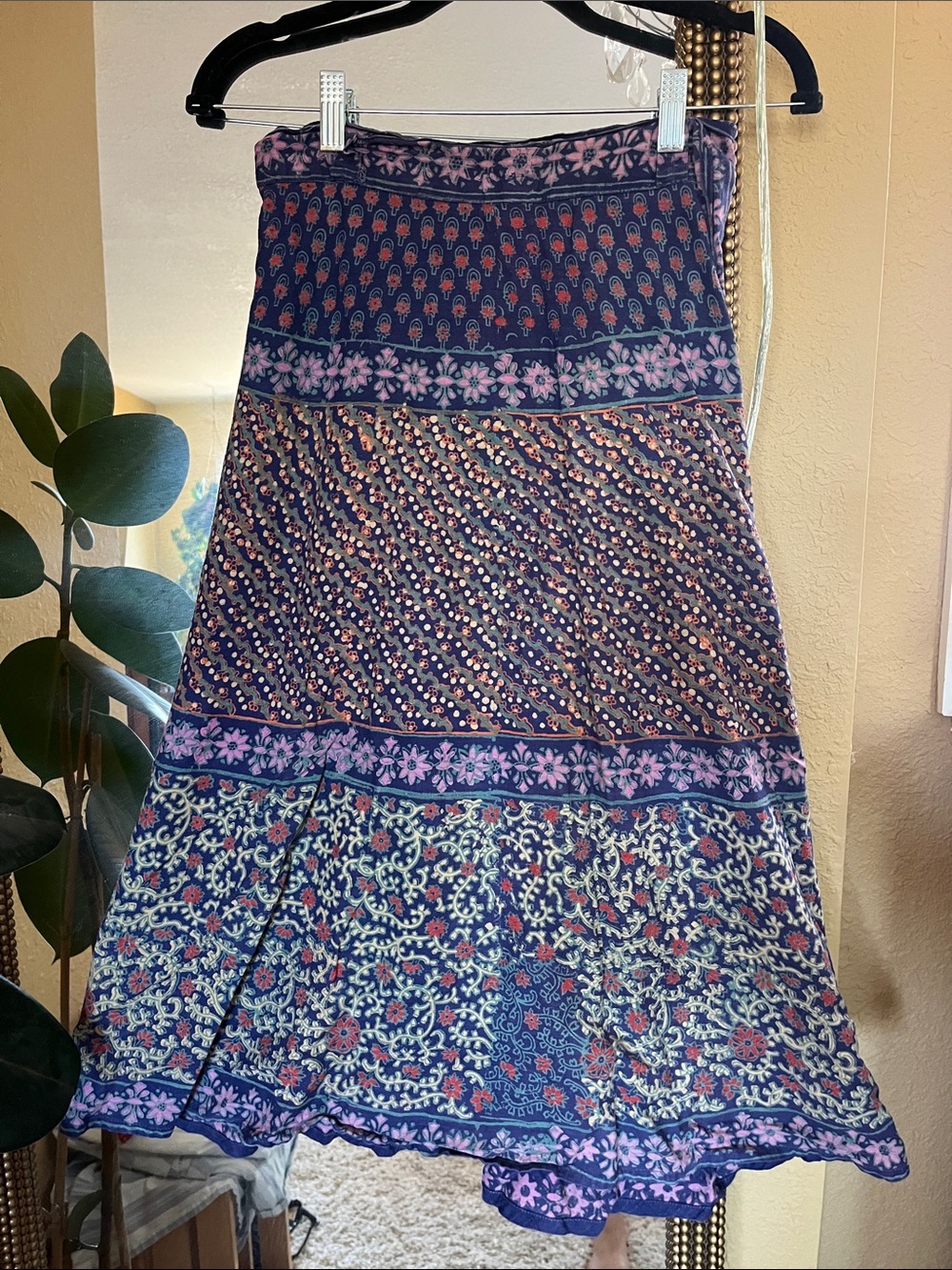 Vintage Bohemian Indian wrap skirt blue and purple one size